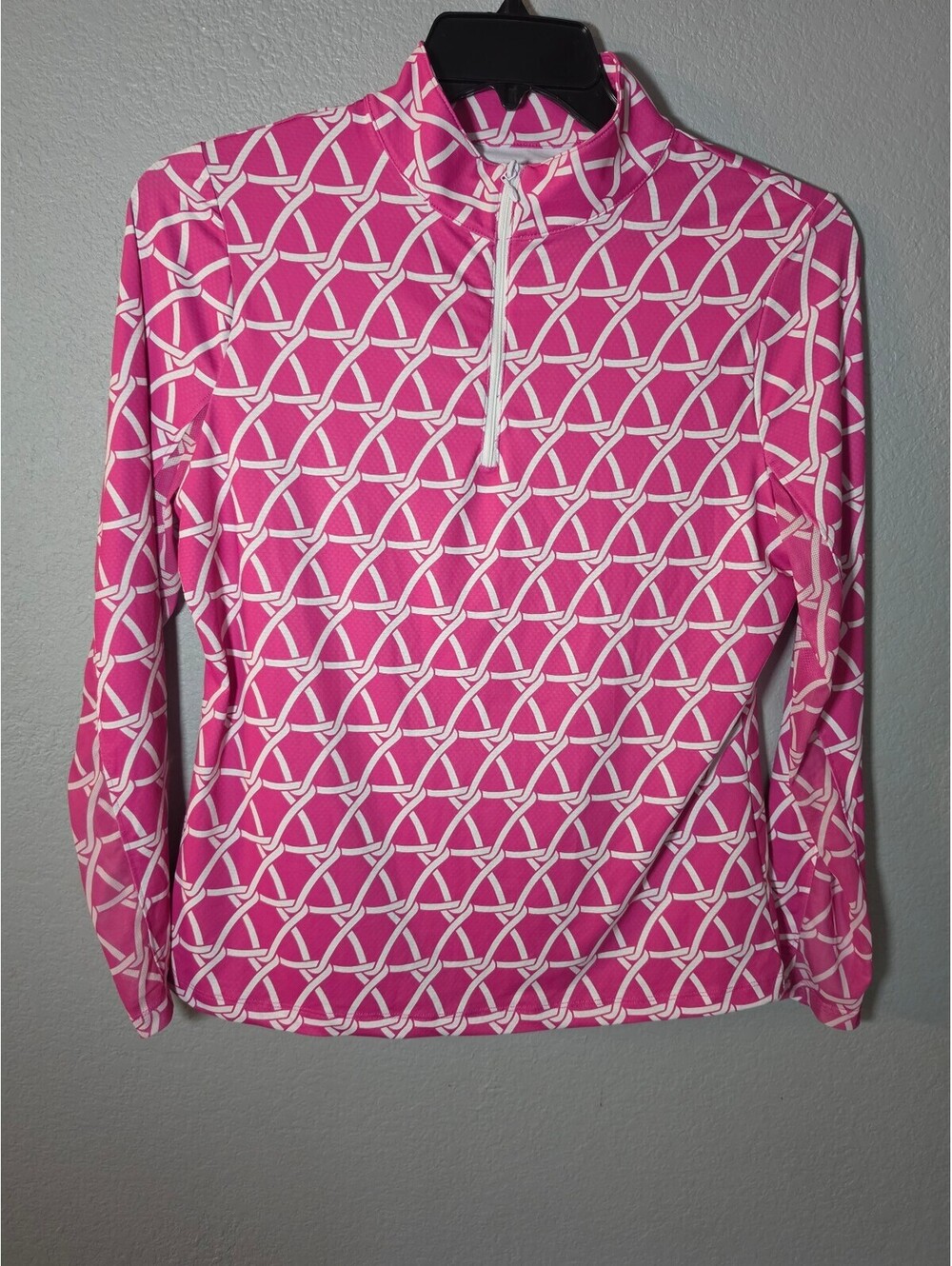 Golftini Women's Pink and White Patterned Half-Zip Pullover Size M